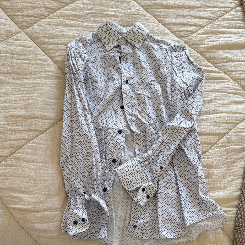 David Donahue White And Blue Patterned Shirt David Donahue White And Blue Patterned Shirt